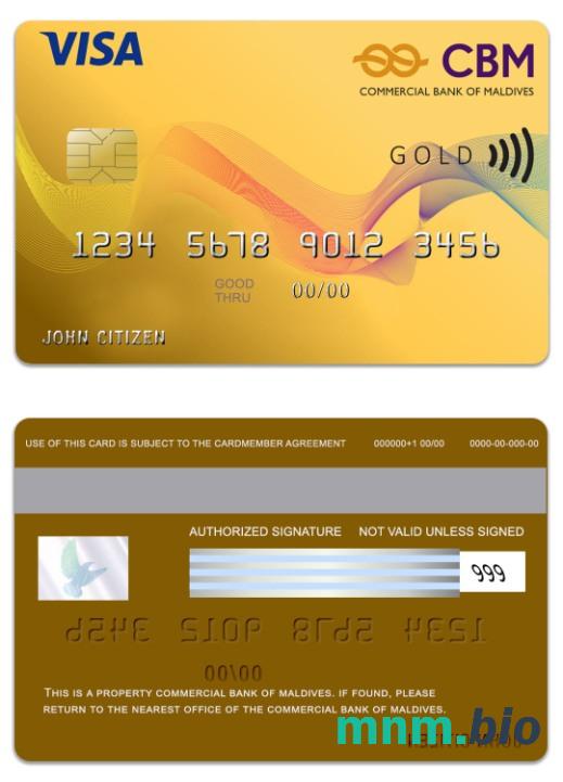 Maldives Commercial Bank of Maldives Visa Złoto karta w pełni edytowalne PSD